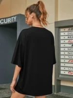 Women Printed, Typography Round Neck Polycotton Black T-Shirt - Image 2