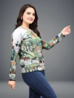 Women Printed Round Neck Polyester Grey T-Shirt