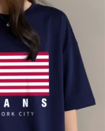 Women Printed Round Neck Cotton Blend Blue T-Shirt - Image 3