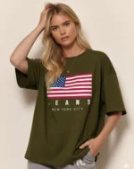Women Graphic Print Round Neck Cotton Blend Green T-Shirt - Image 5
