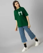 Women Printed Round Neck Cotton Blend Green T-Shirt - Image 5