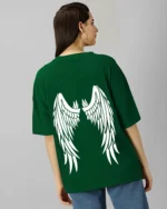 Women Printed Round Neck Cotton Blend Green T-Shirt - Image 2