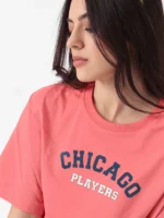 Women Printed Round Neck Pure Cotton Pink T-Shirt - Image 3