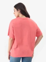 Women Printed Round Neck Pure Cotton Pink T-Shirt - Image 2