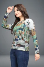 Women Printed Round Neck Polyester Grey T-Shirt - Image 3