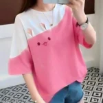 Women Printed Round Neck Cotton Blend Multicolor T-Shirt