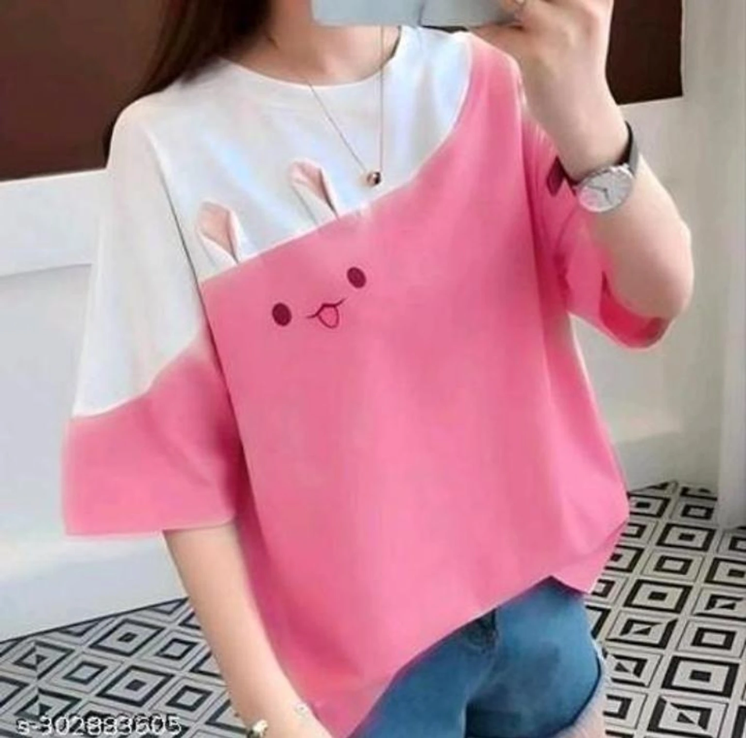 m-stm-24-sejas-original-imah5vhghznfpgpp.webp Women Printed Round Neck Cotton Blend Multicolor T-Shirt - Image 1