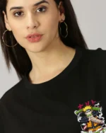 Women Printed Round Neck Cotton Blend Black T-Shirt - Image 4