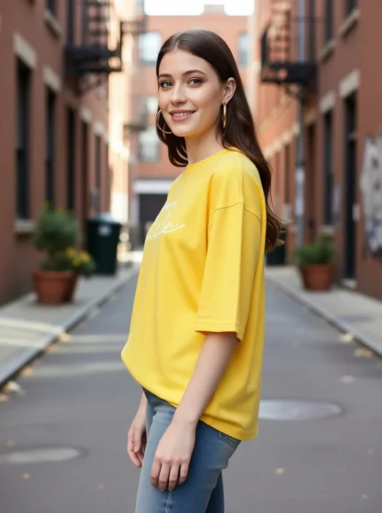 Women Printed Round Neck Cotton Blend Yellow T-Shirt