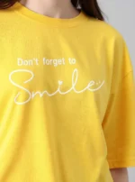 Women Printed Round Neck Cotton Blend Yellow T-Shirt - Image 4