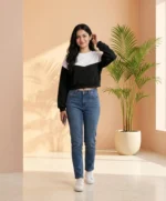 Women Colorblock Round Neck Cotton Blend Black, White T-Shirt
