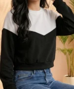 Women Colorblock Round Neck Cotton Blend Black, White T-Shirt - Image 4