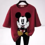 Women Printed Round Neck Pure Cotton Maroon T-Shirt