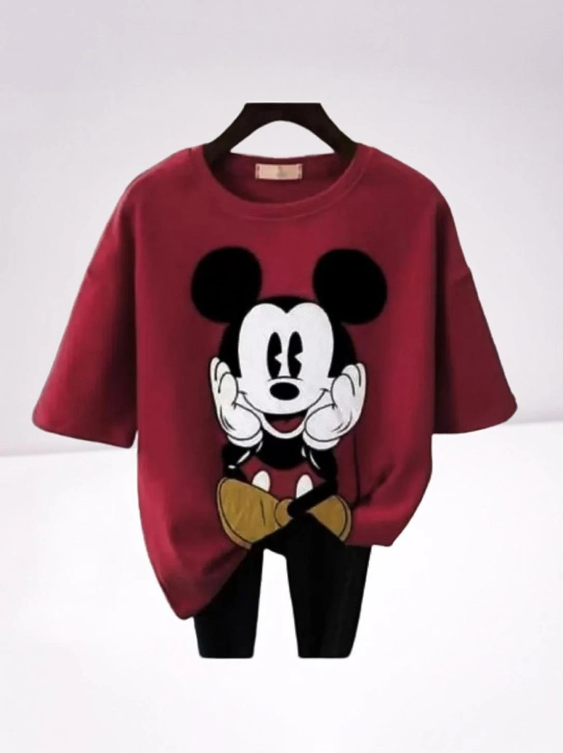 s-big-mickey-women-maroon-s-sibbu-resized-original-imah23gnhdrdapxp.webp Women Printed Round Neck Pure Cotton Maroon T-Shirt - Image 1