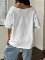 Women Printed Round Neck Cotton Blend White T-Shirt - Image 3