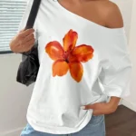 Women Printed Boat Neck Cotton Blend White T-Shirt