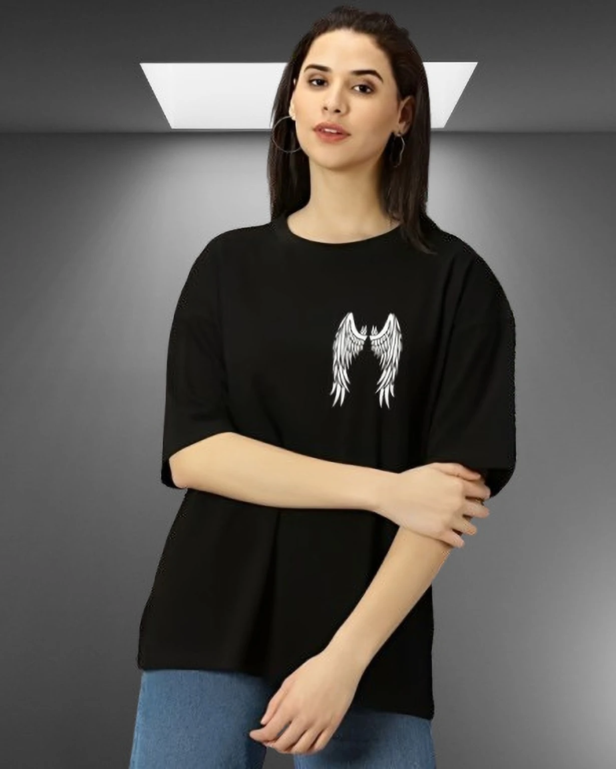 s-mts-w-3018-black-lecowar-original-imahaf78rhfnbegx.webp Women Printed Round Neck Cotton Blend Black T-Shirt - Image 1