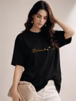 Women Graphic Print Round Neck Pure Cotton Black T-Shirt - Image 3
