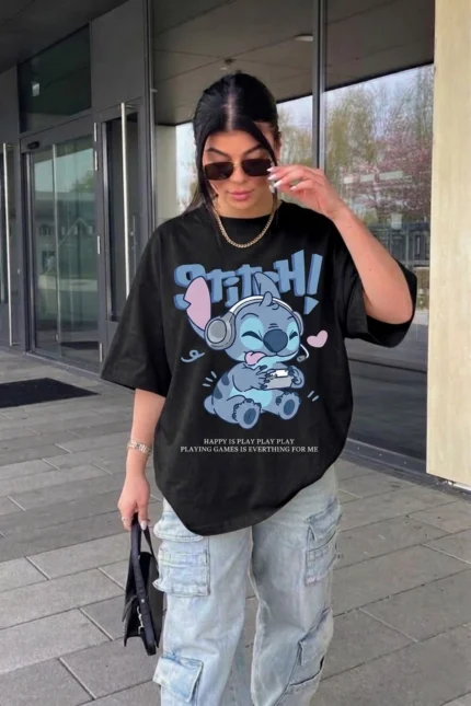 Women Graphic Print, Typography Round Neck Cotton Blend Black T-Shirt