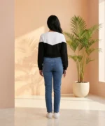Women Colorblock Round Neck Cotton Blend Black, White T-Shirt - Image 2