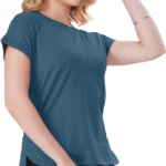 Green Chili Women Solid Round Neck Pure Cotton Blue T-Shirt