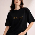 Women Graphic Print Round Neck Pure Cotton Black T-Shirt