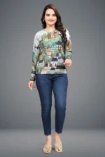 Women Printed Round Neck Polyester Grey T-Shirt - Image 5