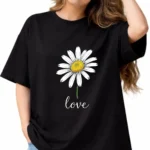 Women Graphic Print Round Neck Reversible Organic Cotton Black T-Shirt