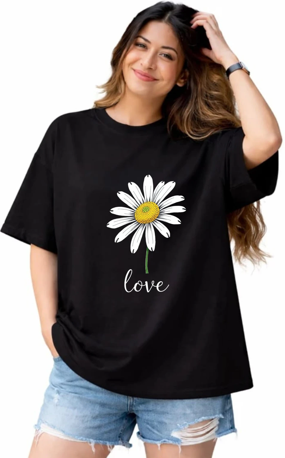 xl-ts-flowr-ownaura-collection-original-imahnezbfwczvsjz.webp Women Graphic Print Round Neck Reversible Organic Cotton Black T-Shirt - Image 1