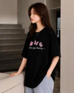 Women Printed Round Neck Pure Cotton Black T-Shirt