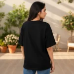 Women Printed Round Neck Pure Cotton Black T-Shirt - Image 4