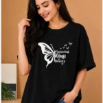 Women Printed Round Neck Pure Cotton Black T-Shirt