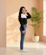 Women Colorblock Round Neck Cotton Blend Black, White T-Shirt - Image 3