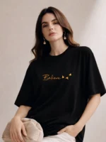 Women Graphic Print Round Neck Pure Cotton Black T-Shirt - Image 2