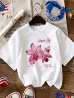 Women Printed Round Neck Cotton Blend White T-Shirt