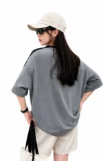 Women Typography, Solid Round Neck Cotton Blend Grey, Black T-Shirt - Image 2