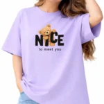 Women Printed Round Neck Cotton Blend Purple T-Shirt